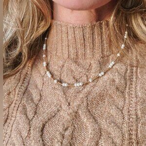 Gold and Pearl Necklace Waterproof Gold bead Necklace Vacation Necklace Layering